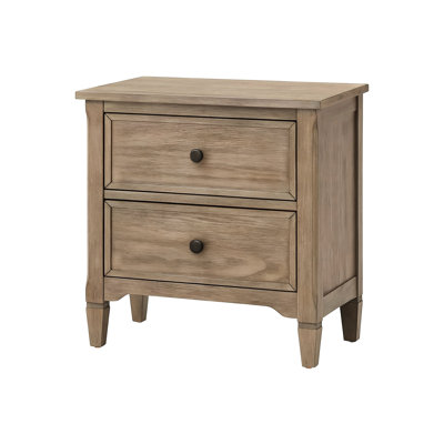 Bedroom 2 Nightstand With Wire-brushed Warm Gray Look, Round Bronze Pull , Solid Wood And , Two Spacious Drawers For Your Stuff, Compact Size Small Bedrooms, 22 In Depth, 15.7 Width, 24.21 Tall,