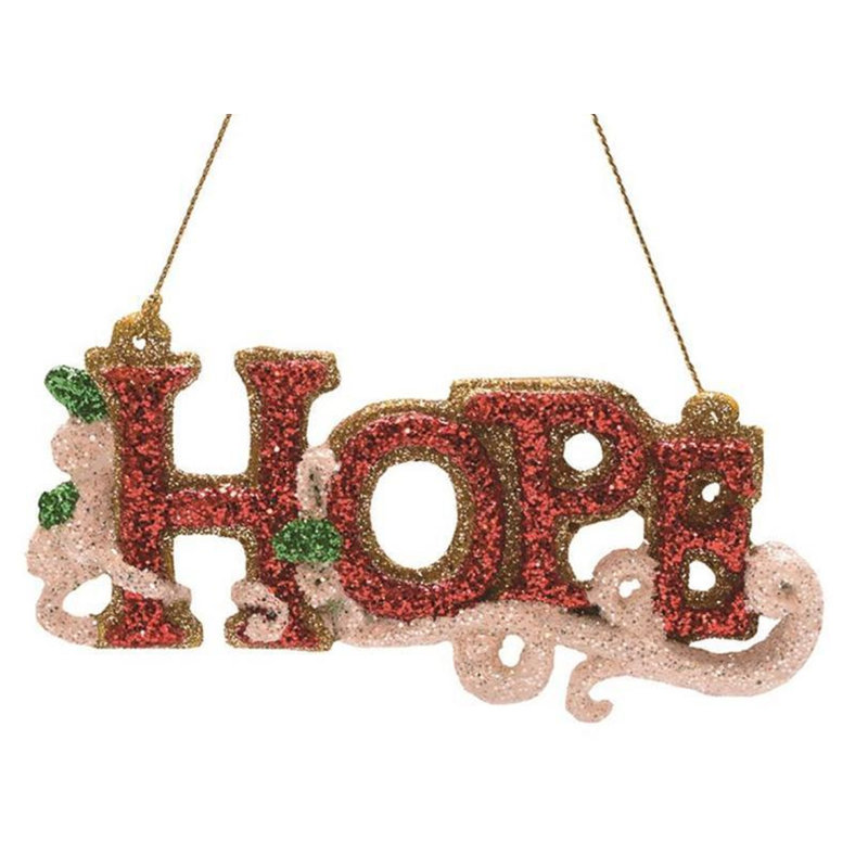 Ornement de Noël inspirant «Hope» de 4,75 po «Merry & Bright Red White and Green Glitter»
