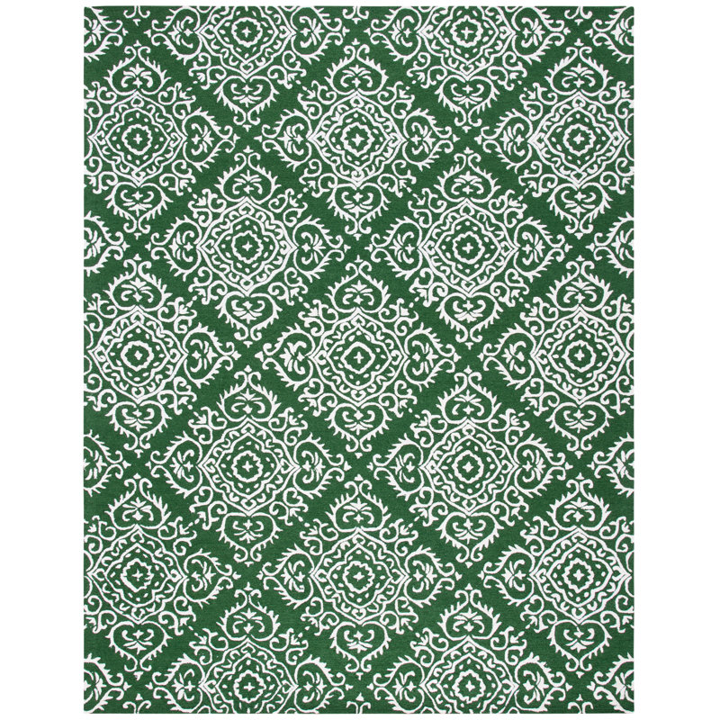 Arissa Hand Tufted Wool/Viscose Damask Rug in Green/Ivory, Rectangle 8' x 10'