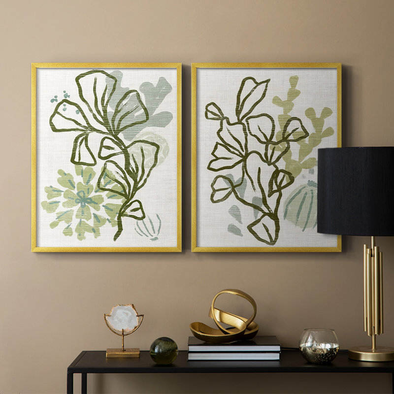 Coral Blockprint III - reproduction encadrée de qualité supérieure - prête à être accrochée - aucun clou requis - aucun clou requis
