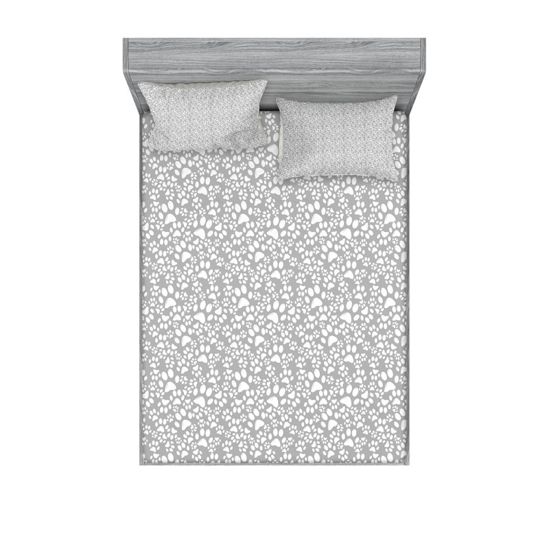 Drap-housse à imprimé pattes Ambesonne, taupe pâle et blanc, Ensemble de draps pour très grand lit californien