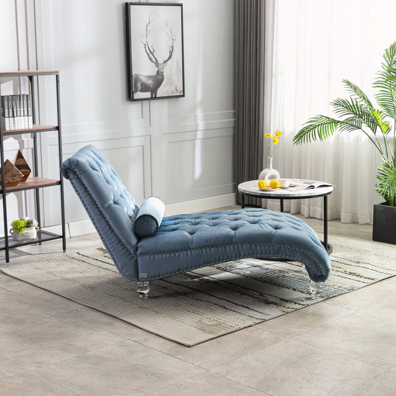 Chaise longue capitonnée à boutons, Bleu clair