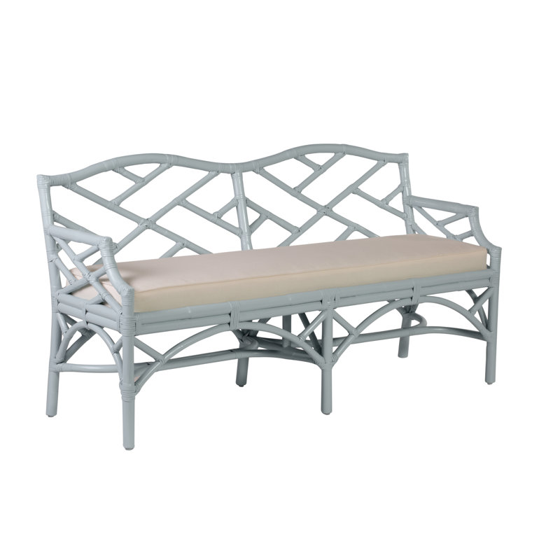 Chippendale Upholstered Bench, Light Blue