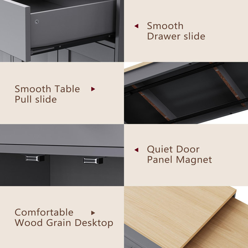 Kitchen Island with Extendable Dining Table, Gray