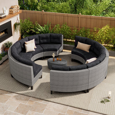 Zalucki 40.5" Wide Outdoor Curved Patio Sectional with Cushions  (Set of 8,without table) 