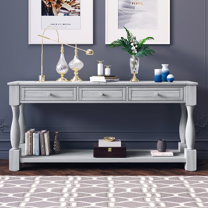 Console avec tiroirs, gris