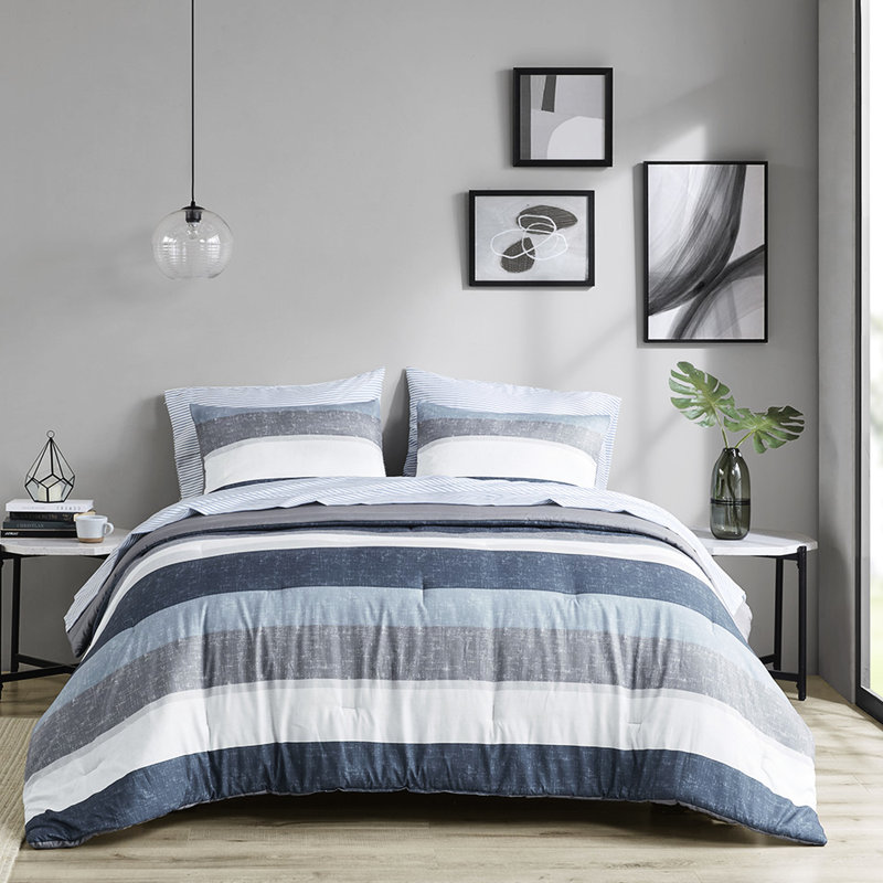 Grey, Navy, Blue Bedroom Bedding - Comforter And Sheet Ensemble King Size In Sheets