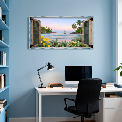 Paysage et nature Scène de plage tropicale avec voilier et fleurs