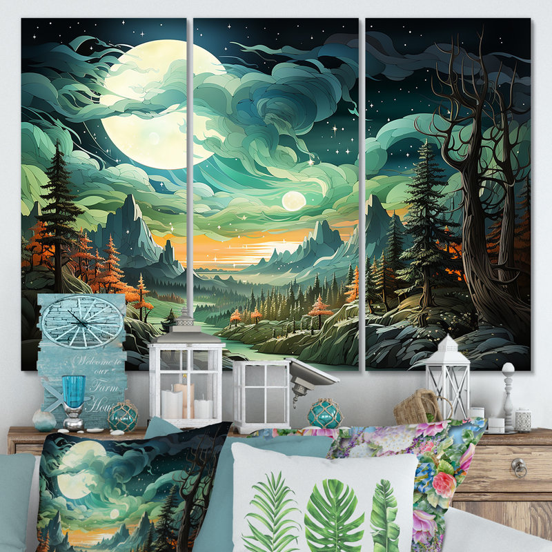 Montagne majestueuse, nuage, forêt I - forêt et rivière, art mural, Toile tendue, H 28 po x l 36 po x P 1 po
