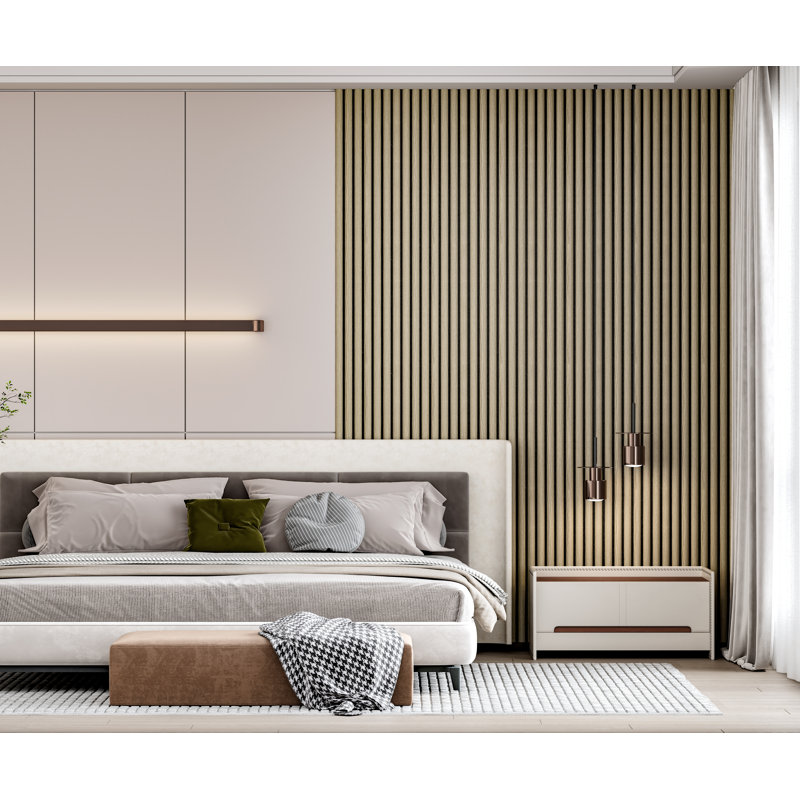Acoustic Wall Panel with Half-Circle Wood Veneer Slats – Sound Absorbing Design for Modern Interiors, Gris foncé