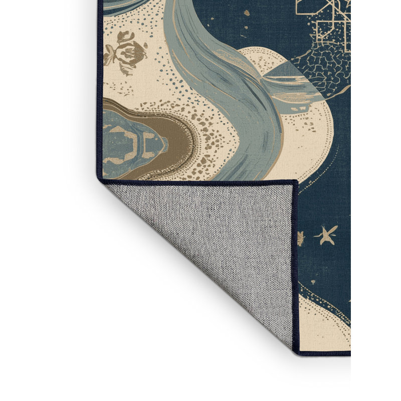 Tapis marocain d'inspiration mondiale Paxon lavable à la machine - reliure marine, 7x9