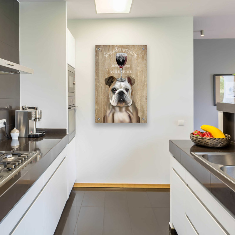 «Dog Au Vin, English Bulldog» par Fab Funky, art mural en verre acrylique, H 36 po x l 24 po x P 0,2 po