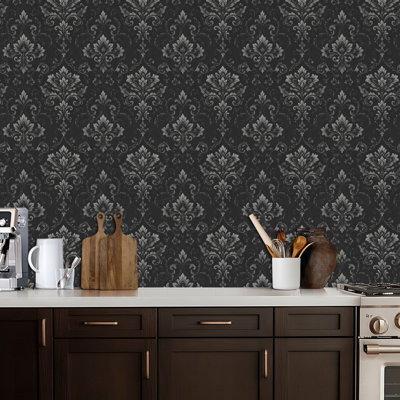 Papier peint adhésif auto-adhésif de luxe gris anthracite à motif de papier peint auto-adhésif amovible pour armoires de cuisine de chambre à coucher 24 po x 118 po