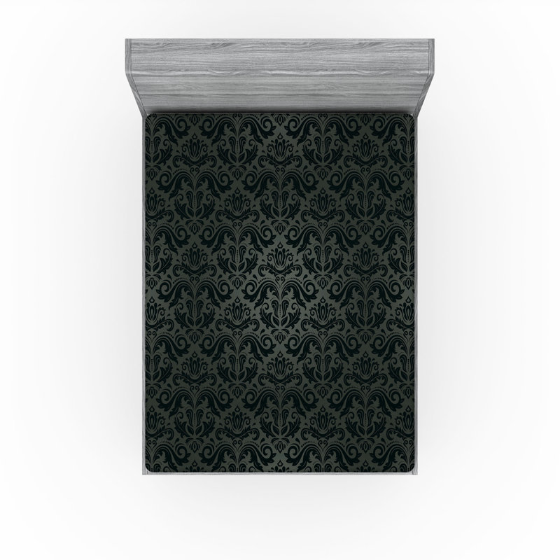 Drap-housse Ambesonne, paquet de 2, Drap-housse de taille très grand, Noir / damas gris