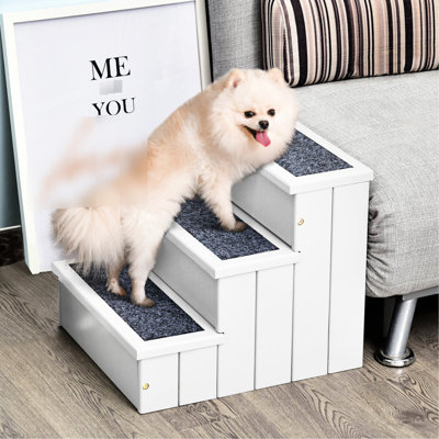Rampe d'escalier blanche en bois à 3 marches pour petits chiens et chats