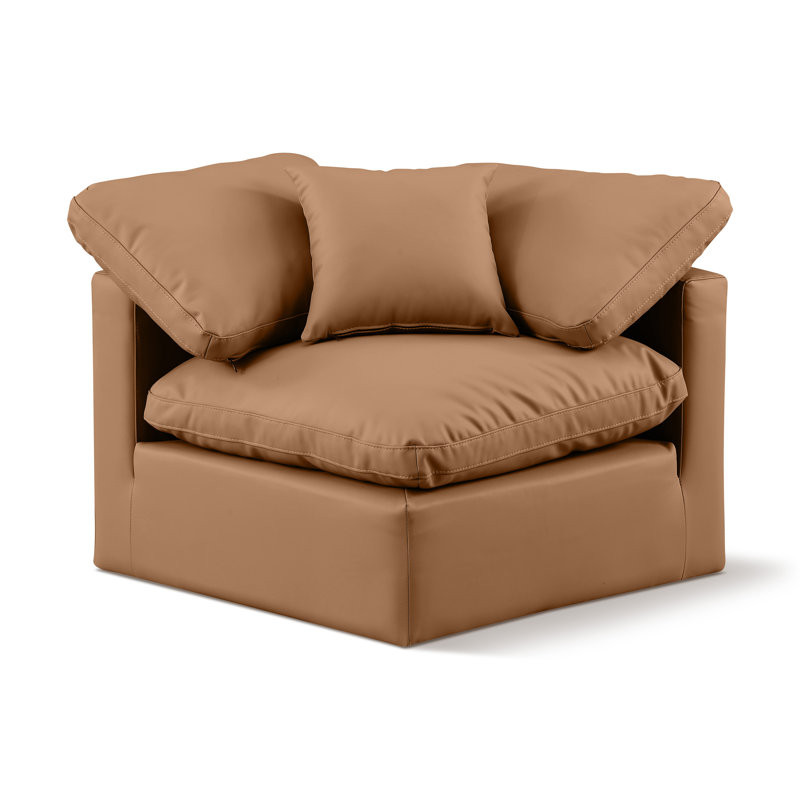 Fauteuil d'angle de salon en cuir italien Vegan, Cuir cognac végétalien