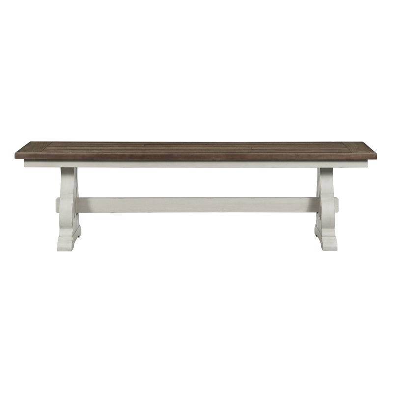 Banc de salle à manger de 68 po avec siège en bois, blanc rustique et chêne français Isamu