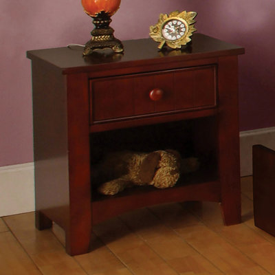 One Drawer Wooden Nightstand in Cherry Finish