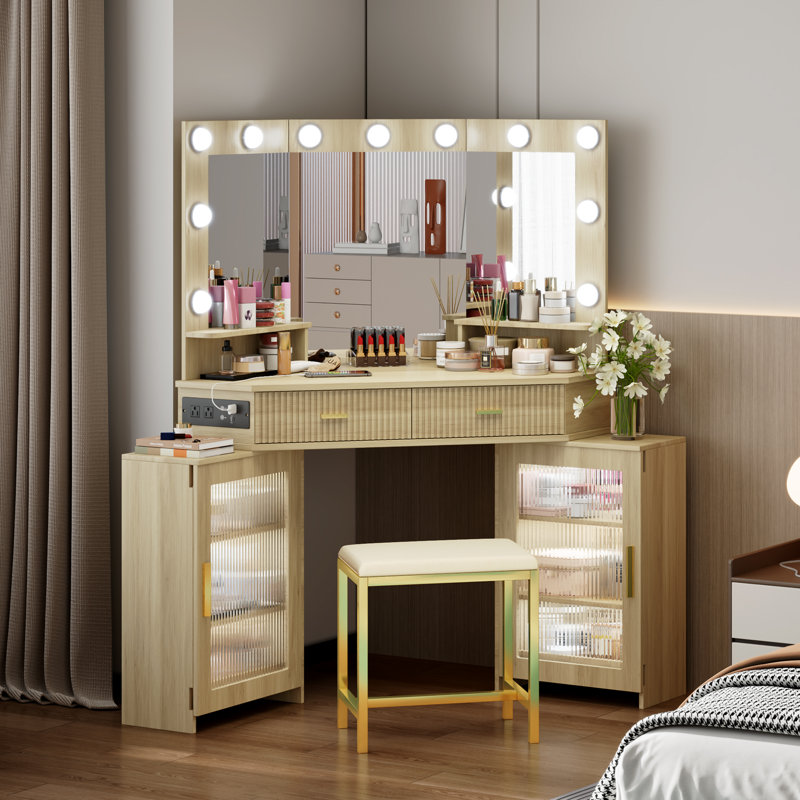 Dressing Table with Mirror, Oak