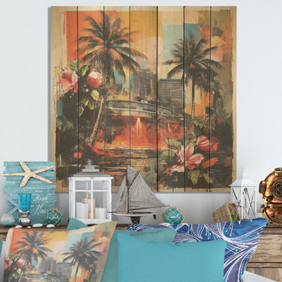 Vert et rouge, harmonie de Honolulu - Honolulu sur impression sur bois