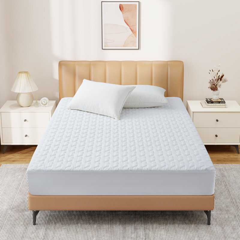 Housse de protection imperméable pour matelas - Conception à poches avec motif géométrique, couverture complète et respirante (blanc, tailles multiples)