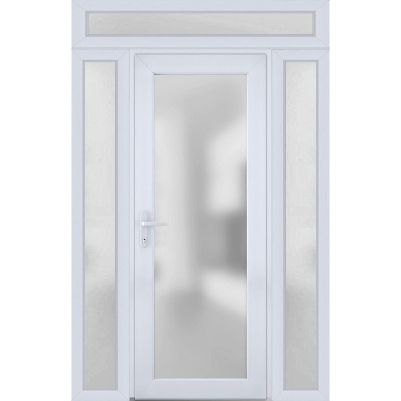 Façade extérieure avant porte en verre givré Fibre de verre givré / Manux 8102 soie blanche / 2 portes extérieures latérales et de bureau / portes d'entrée commerciale et résidentielle Garage-W16 + 30 + 14 po x H80 + 14 po -Ins droite