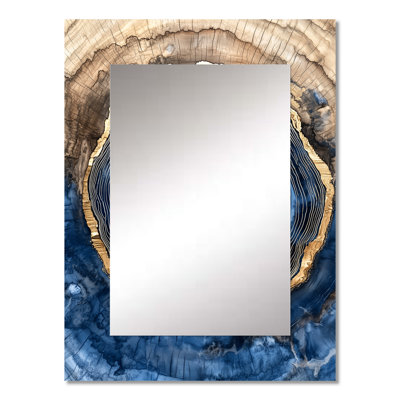 Aqua Crystal And Wood Slide Spiral IV - Crystals Decorative Wall Mirror, Traditional Large Mirror, Printed Metal Art