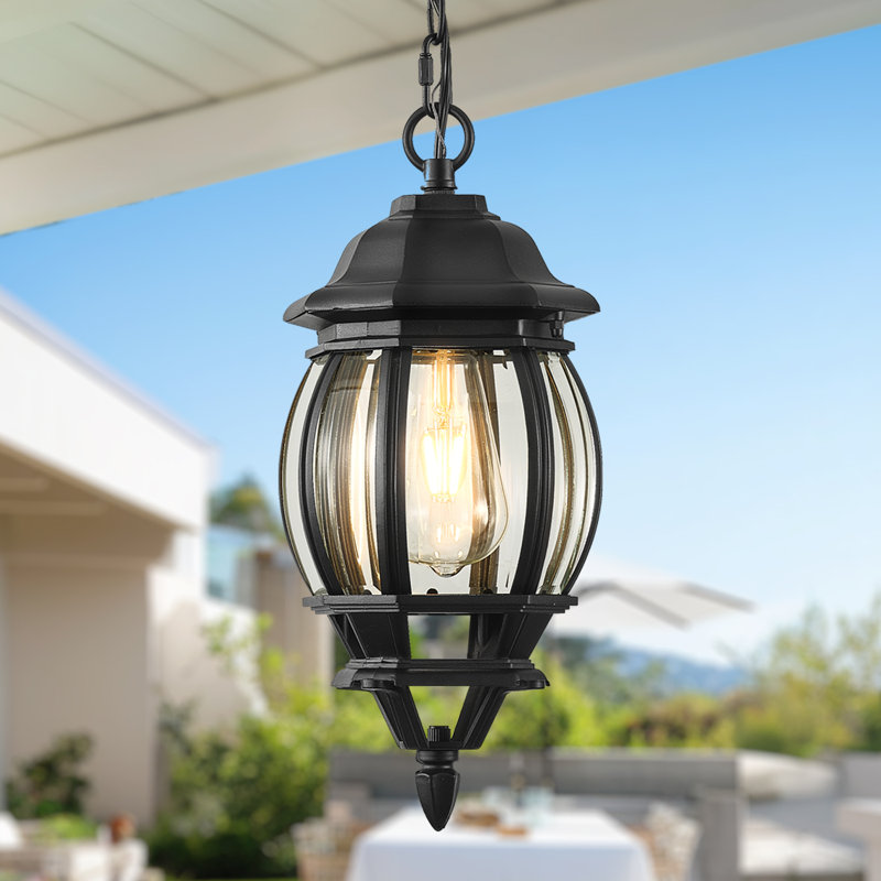 Suspension d'extérieur noire avec chaîne ajustable et verre transparent