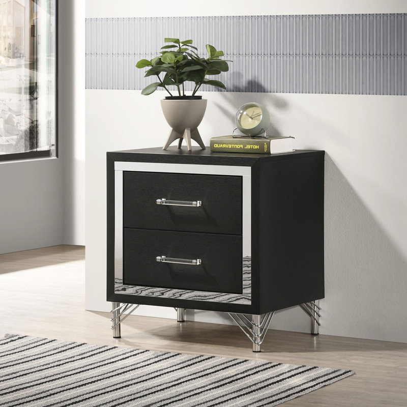 2-Drawer Nightstand Bedside Table Black
