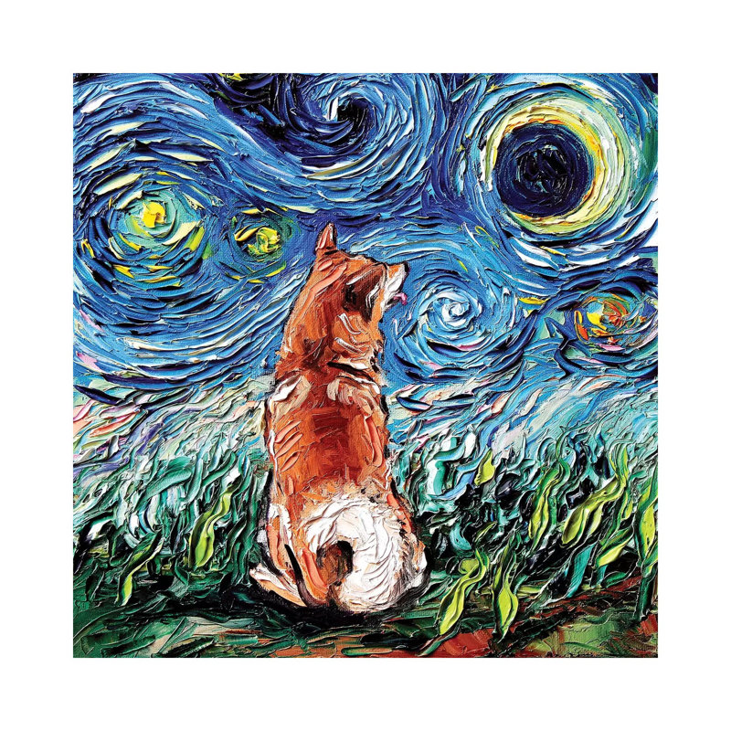 " Shiba Inu Night " by Aja Trier, No Mat, 26" H x 26" W x 1.5" D, Wrapped Canvas