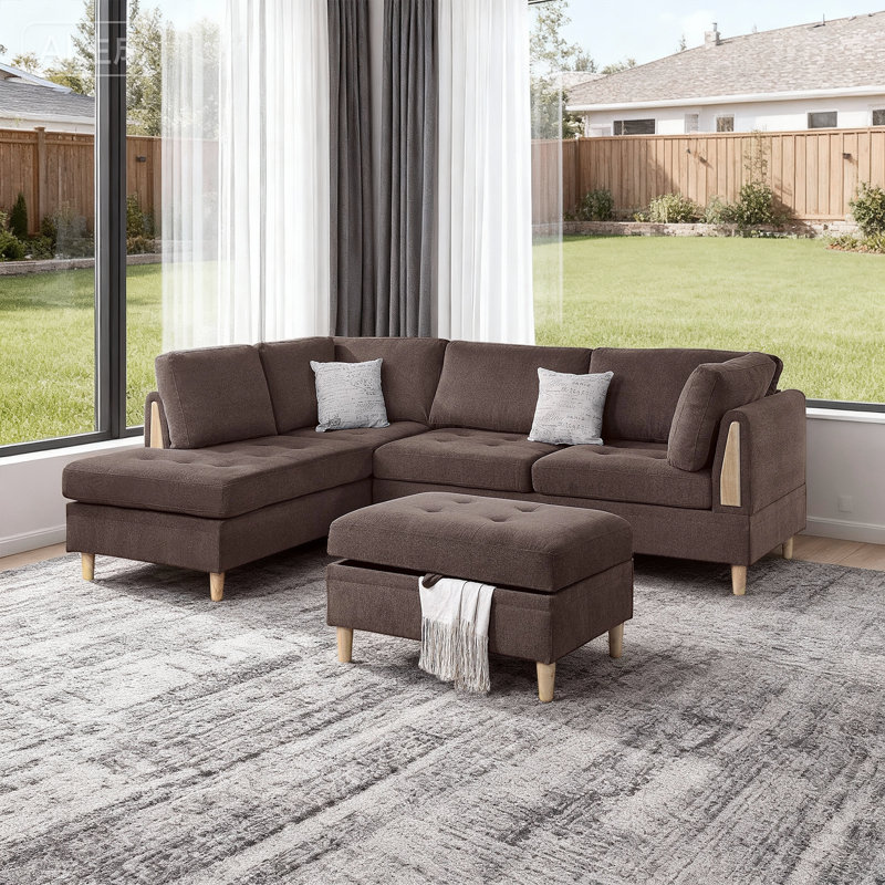 Canapé modulaire réversible avec repose-pieds, Chocolat