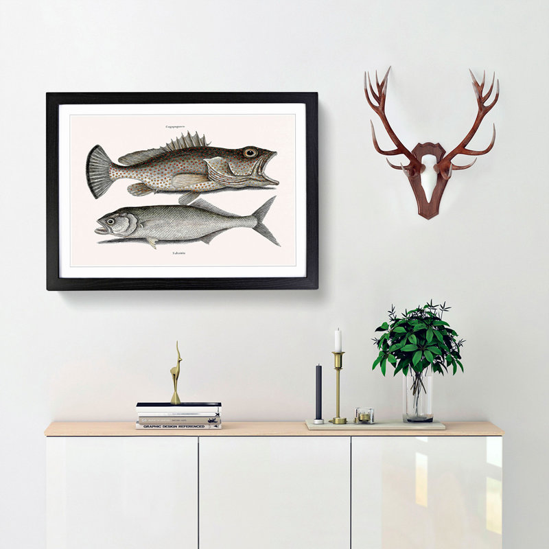 Skipjack & Hind Fish by Mark Catesby - Picture Frame Painting Print, 36cm H x 48cm W x 2cm D, Black Framed