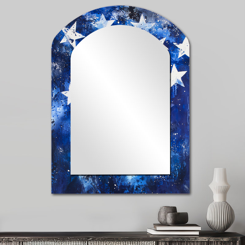 Étoiles sur le drapeau des États-Unis - miroir asymétrique unique patriotiste des États-Unis, grand miroir mural à arche blanche, impression d'art en métal