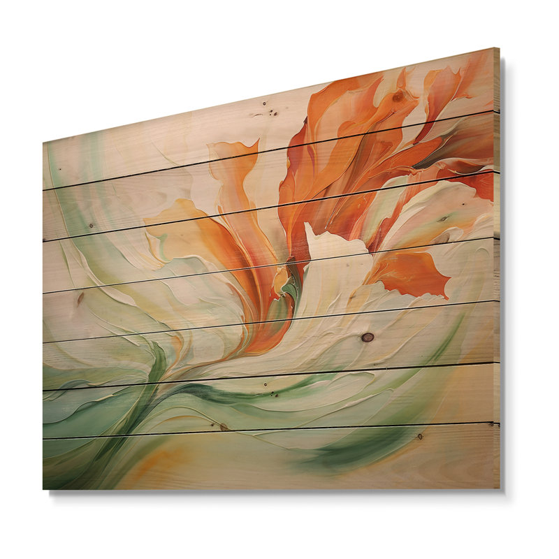 Pétales verts flottants - Reproduction botanique abstraite sur bois de pin naturel, H 24 po x l 32 po x P 0,78 po