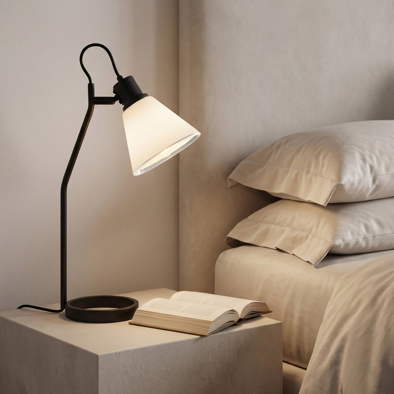 20" Modern Adjustable Desk Lamp, Metallic Gray with Black Accent, Frosted Glass Shade & Space-Saving Ring Base