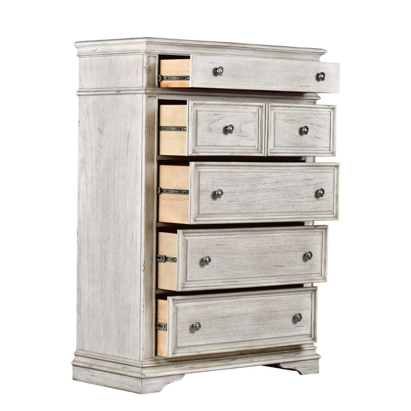 Commode 5 tiroirs Hetton, Ivoire rustique