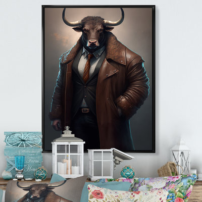 Hibo " Bull With A Stylish Brown Leather Jacket III "