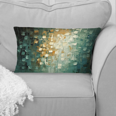 Celebration Of Possibility Retro Gold Teal III - Abstract Painting Printed Throw Pillow