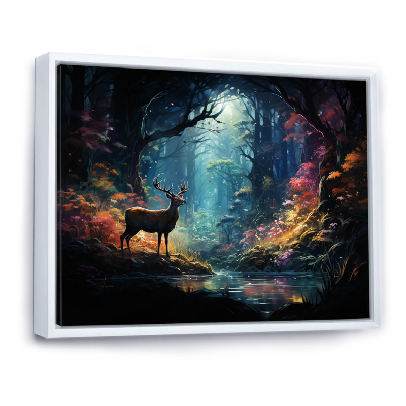" Deer Enchanted Forest III ", White Floater Framed, 24" H x 32" W x 1" D