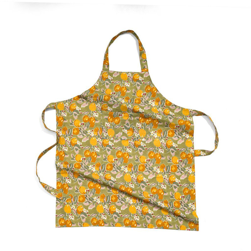 Floral Linen Bib Apron, Vert/Yellow