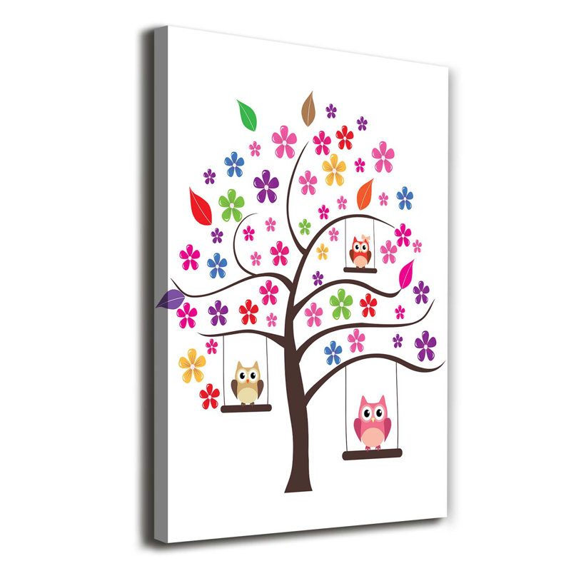 Owls On Swings - Wrapped Canvas Print