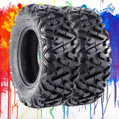 Set Of 2 All Terrain Tubeless Atv Utv Tires, 25 X 8-12 6pr Heavy Duty Rubber Tyres for Mud Sand Gravel Off Road Trail Side By Side Vehicles