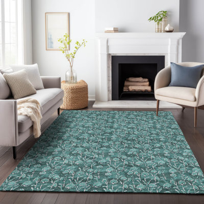 Premium Machine Washable Prisco Teal Rug