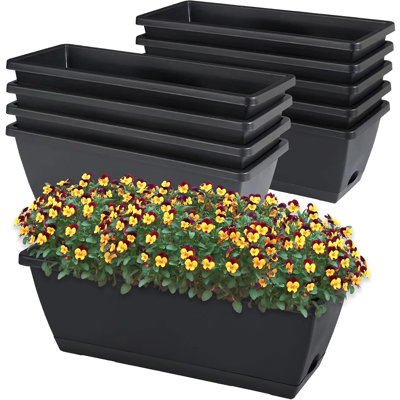 Boîte de 10 pots à fleurs rectangulaires en plastique de 17 pouces avec soucoupes pour les jardins intérieurs et extérieurs, les patios et la décoration intérieure