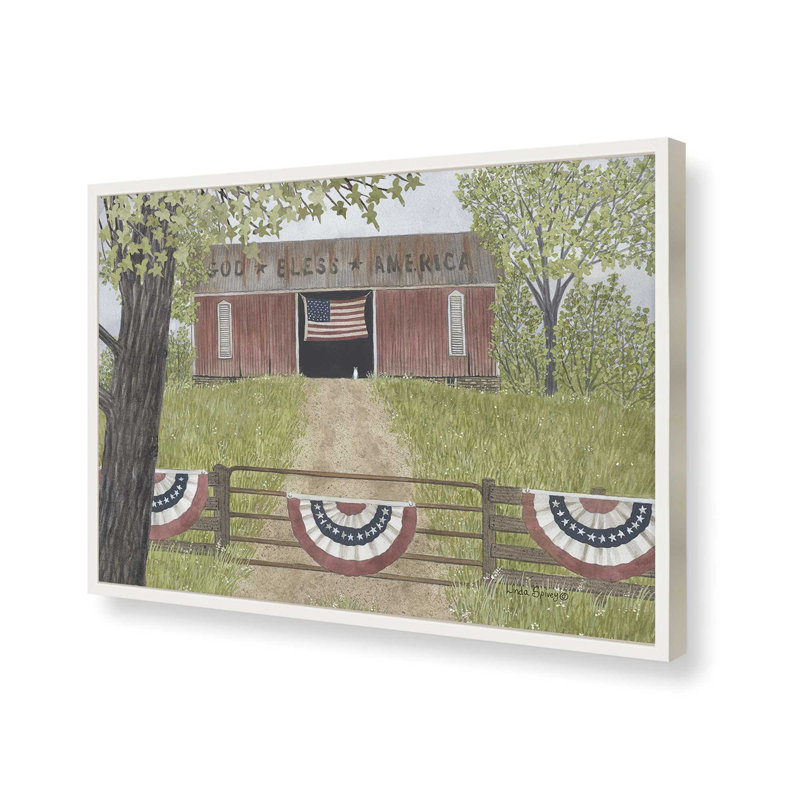 «God Bless America Barn» par Linda Spivey, reproduction d'art, L 40 x H 30, Impression encadrée, Blanc