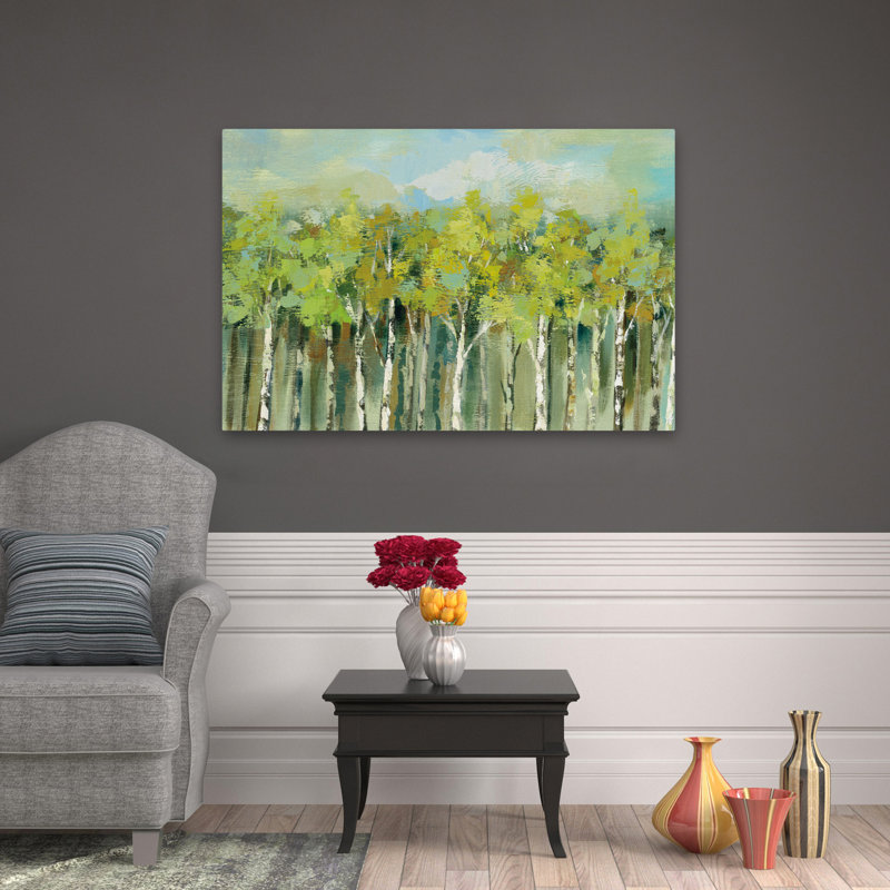 Cimes d'arbre April - bouleau abstrait bleu-brun, H 48 po x l 32 po