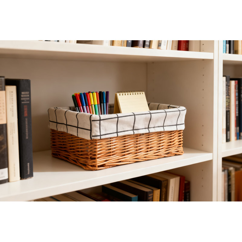 Willow Woven Storage Basket With Removable Lining For Home Organization, Decorative Rectangular Bin For Toys, Books, And Clutter