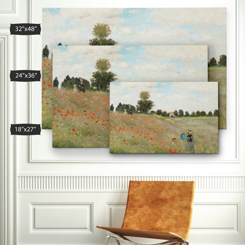 «Poppy Field» par Claude Monet, reproduction, H 18 po x l 27 po, Toile tendue, Sans cadre
