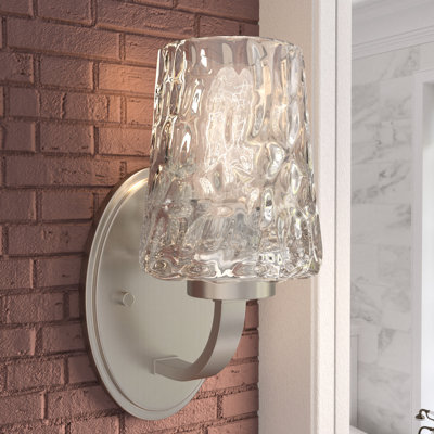 Saratoga 12" H 1-Light Steel Armed Vanity Sconce with Glass Shade 
