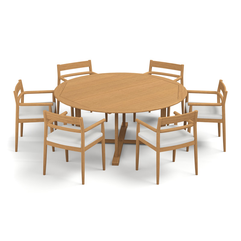 Lido & Oxford Round 6 - Person 67" Long Teak Dining Set with Cushions